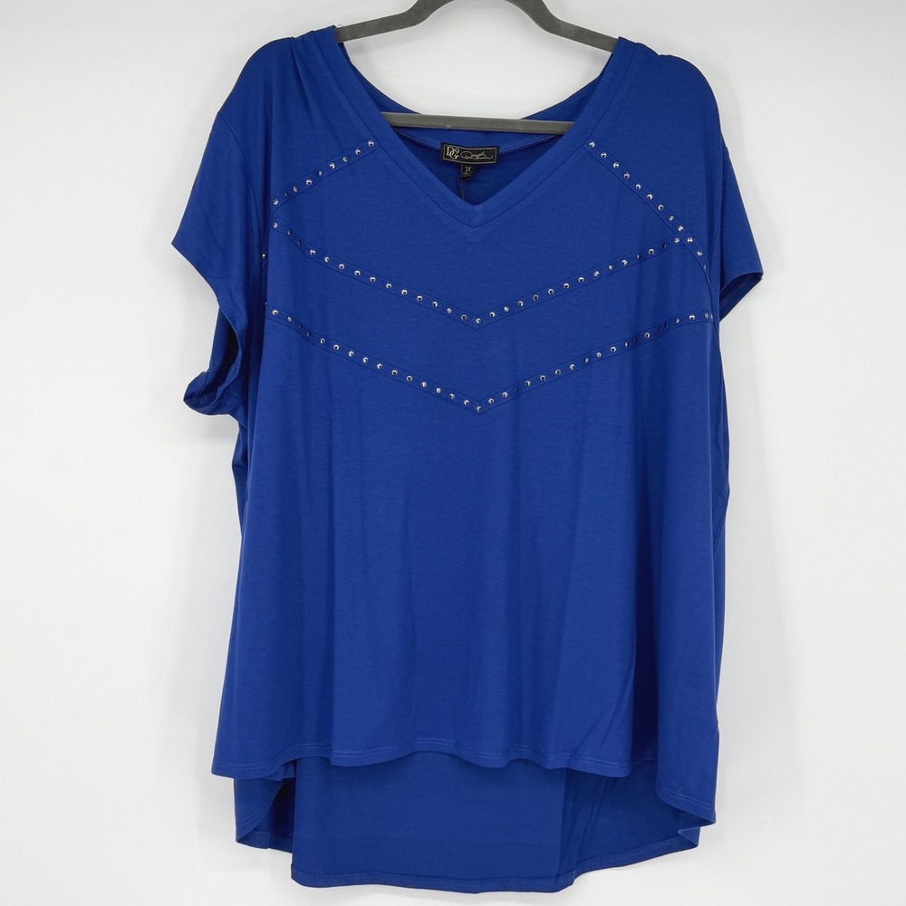 DG2 Diane Gilman Royal Blue Studded Chevron V-Neck Top 3X NWT Chic Western